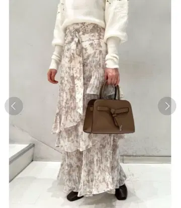 스니들 지속가능성 프린트 플리츠 캉캉 스커트 아이보리