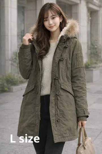 퍼 달린 모즈 코트 카키 ikka