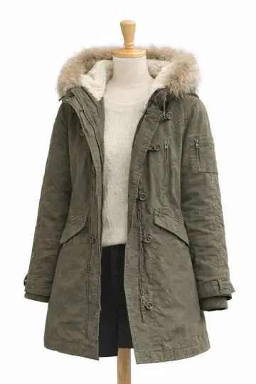 퍼 달린 모즈 코트 카키 ikka