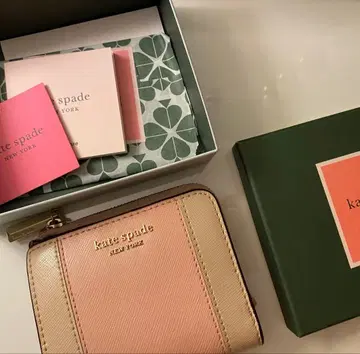 케이트 스페이드 이단 접이식 지갑 핑크 베이지