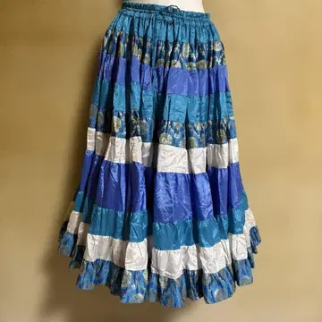 HOT! 밸리댄스 집시 스커트 플레어 스커트 블루 계열 스트라이프