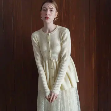 24AW/ acka 페플럼 니트 가디건/ivory