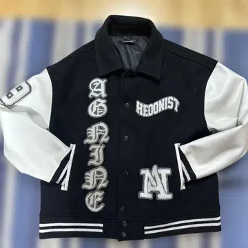 NEOCONIST 자수 바시티 자켓 블랙/화이트