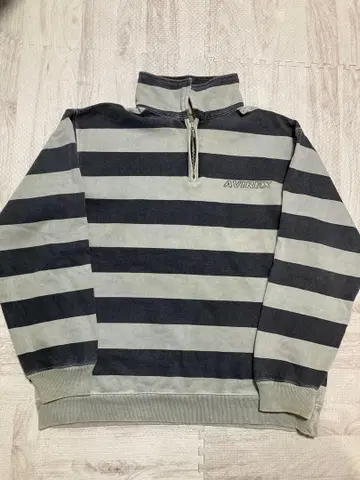 AVIREX 스트라이프 하프 지퍼 맨투맨 M