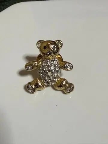 곰 모양 브로치 골드 컬러 크리스탈 장식