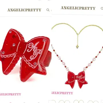 Angelic Pretty 반짝임 리본 목걸이&반지 아카