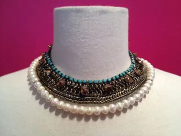 IOSSELLIANI 이오셀리아니 비즈 목걸이 펄 터콰이즈