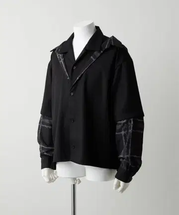 GRANCY 그랑시 레이어드 디자인 오픈 카라 셔츠 M 블랙