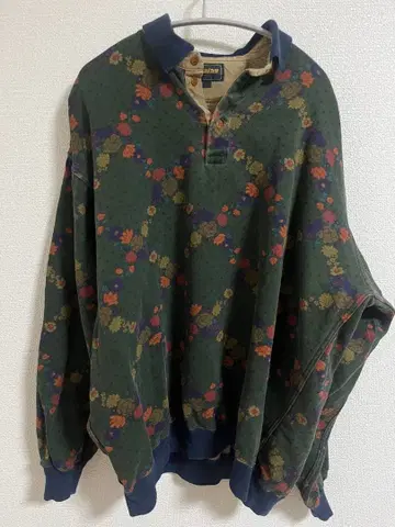 Jantzen 꽃무늬 트레이닝복 XL 도트 보타니컬 피케 셔츠