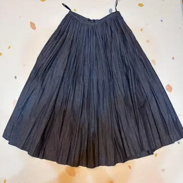 45R 롱 스커트 데님 플리츠 스커트 면