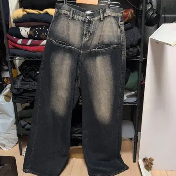 다크 데님 와이드 레그 팬츠