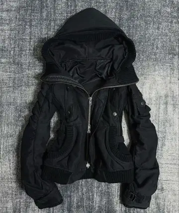 Y2K 후드 부착 블랙 밀리터리 자켓