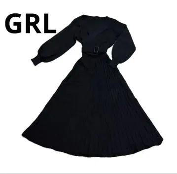 블랙 니트 롱 원피스 벨트 포함 GRL 원피스 블랙 S 미사용 새상품