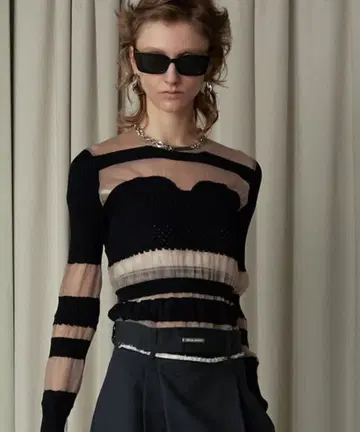 PRANK PROJECT [즉완] 뷔스티에 컷 시스루 리브 니트