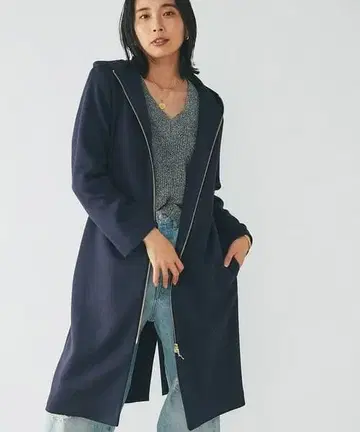 RIVE DROITE 종이ZIP 코트 네이비 푸드코트 롱