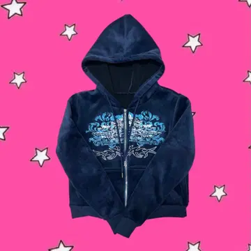 후드 부착 집업 후드티 네이비