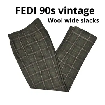 FEDI 90s 빈티지 울 그린 타탄 체크 패턴 슬랙스 새상품급