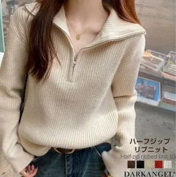 [ 새상품 2개 세트 ] 하프 지퍼 리브 니트 아이보리/레드