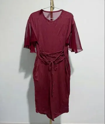 PAMEO POSE 버건디 반팔 원피스 허리 리본 포함