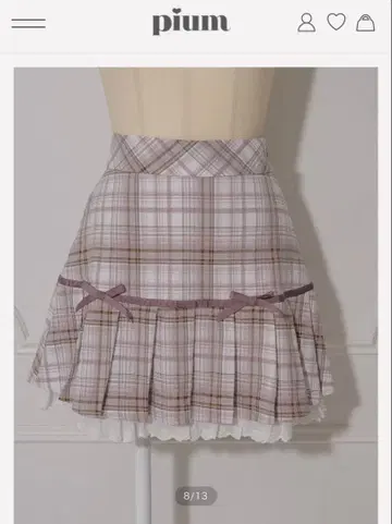 pium 하트 레이스 체크 프릴 스커트 모카