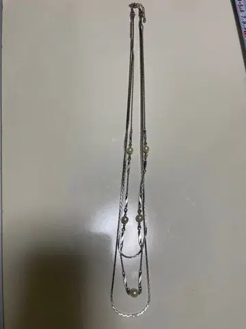 실버 925 펄 장식 롱 목걸이 약 70cm