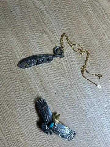 고로즈풍 페더 이글 터콰이즈 금 메탈 목걸이 세트