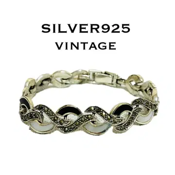 빈티지 실버 925 팔찌 오닉스 쉘 디자인 체인