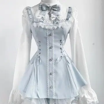 스카이블루 프릴 리본 포함 셋업