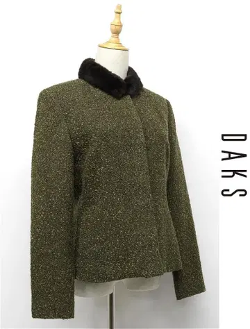 V325/새상품급 DAKS 트위드 자켓 퍼 탈부착 뉴트리아 11 그린