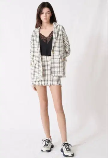 마쥬 프랑스 자켓 미니 스커트 셋업 체크 화이트