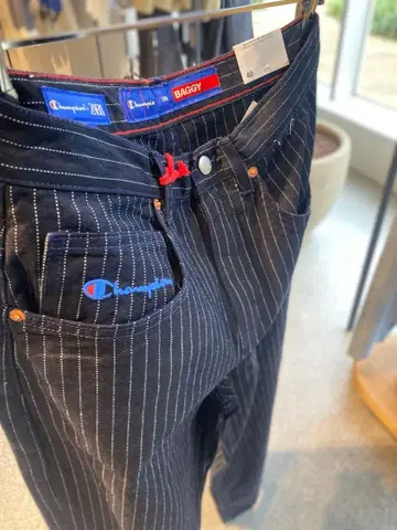 [ ZARA ] 36 #CHAMPION 스트라이프 배기 핏 청바지