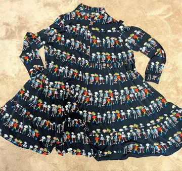 컬러풀 로봇 캐릭터 패턴 긴팔 원피스