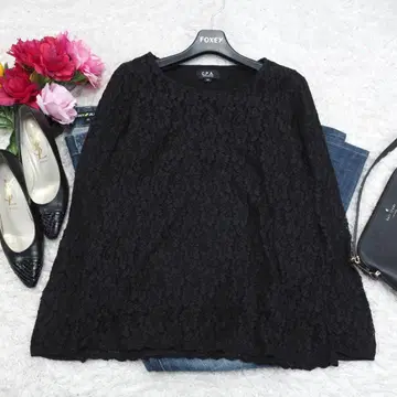 G8428*여성용 꽃무늬 레이스 티셔츠 풀오버 블랙 M