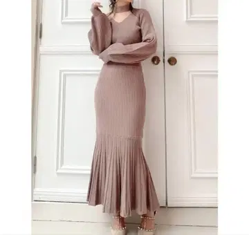 리젝시 리본 초커 머메이드 니트 원피스 모카 F 사이즈