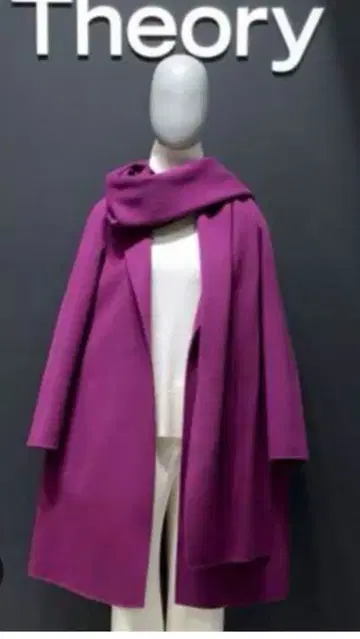 띠어리 스톨 포함 코트 캐시미어 혼방 노카라 코트