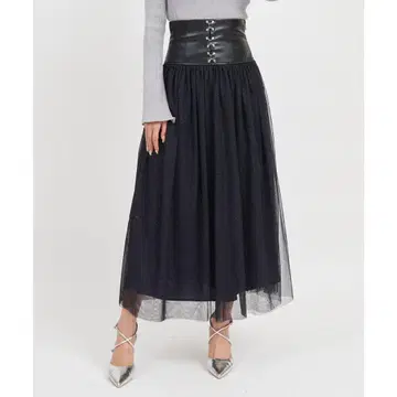 [새상품] 가죽 코르셋 샤샤 스커트 (블랙)