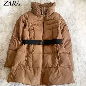 자라 다운 코트 롱 그레이 덕다운 허리 벨트 볼륨 옷깃 L