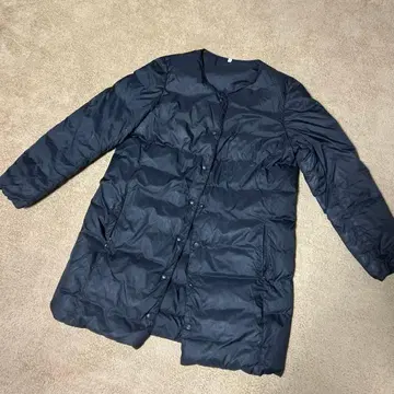 무인양품 다운 롱 노카라 블랙 이너 코트 M 무인양품