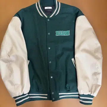 바시티 자켓 다크 그린 베이지