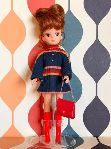 복각 초창기 리카짱 사이즈 핸드메이드 레트로 니트 드레스 & 백 세트