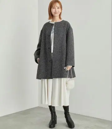 [새상품급] 로페피크닉 하운드 투스 트위드 미디 기장 A라인 코트