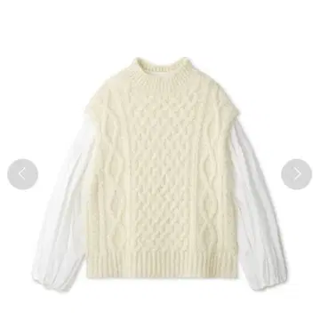 미라 오웬 퍼프 슬리브 블라우스 케이블 니트 베스트 SET