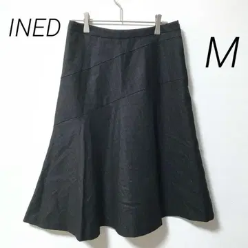 INED 플레어 스커트 고급 울 100% 일본제 사선 절개 2 슬림 블랙