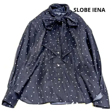 슬로브 이에나 25SS 워셔블 보타이 블라우스 도트 네이비 프리 사이즈