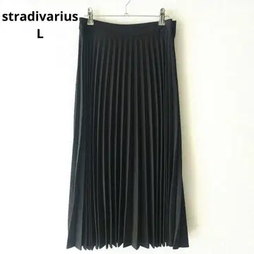 스트라디바리우스 플리츠 롱 스커트 레이온 혼방 짙은 갈색 L