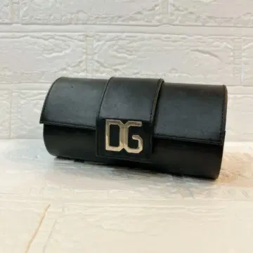 DG 로고 포함 블랙 가죽 파우치 안경 케이스