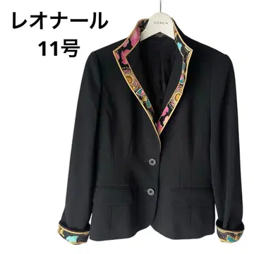 레오나르 테일러드 자켓 11호 블랙 꽃무늬 트리밍 디자인