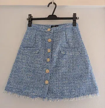 파란 트위드 타이트 스커트