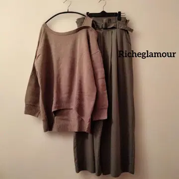 베이지 니트 L과 Richglamour 와이드 팬츠 카키 M 셋업