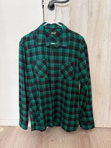 Schott 그린과 블랙 체크 플란넬 셔츠 M